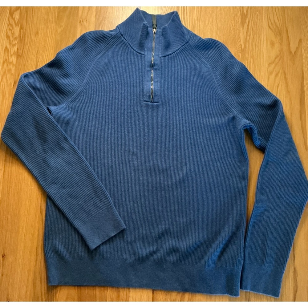 Banana Republic Supima Cotton Ribbed Quarter Zip Sweater Blue Mens sz Medium